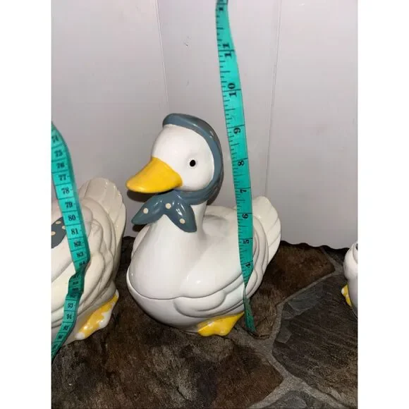 Vintage Goose Cookie jars Set 4 Blue Polka Dot Farmhouse Cottagecore - Picture 13 of 15